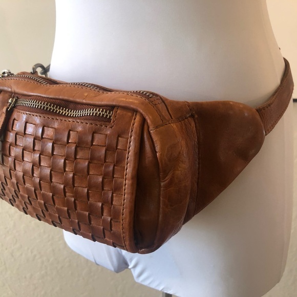 Anthropologie Vilenca Holland Cognac Leather Belt Bag Woven Crossbody Boho - Picture 5 of 12